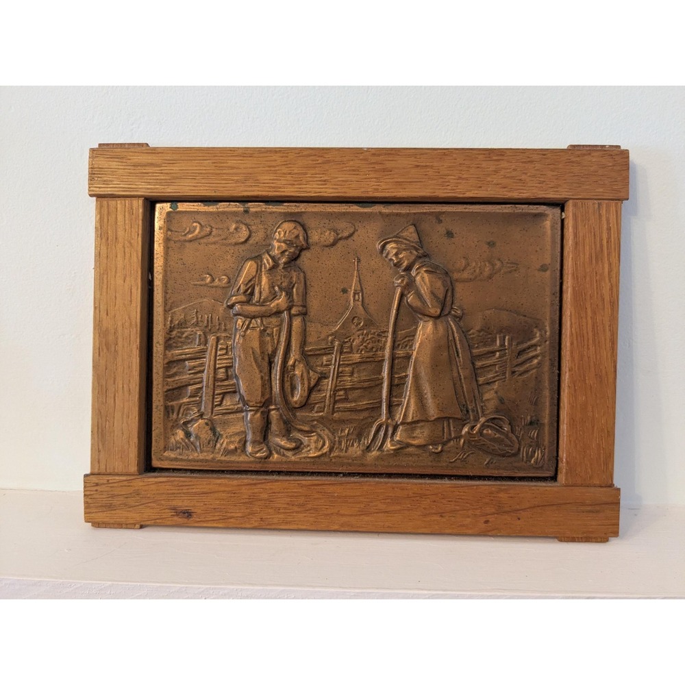 Vintage Quebec Copper Wall Art, Rustic Farm Scene Plaque, Made in Quebec